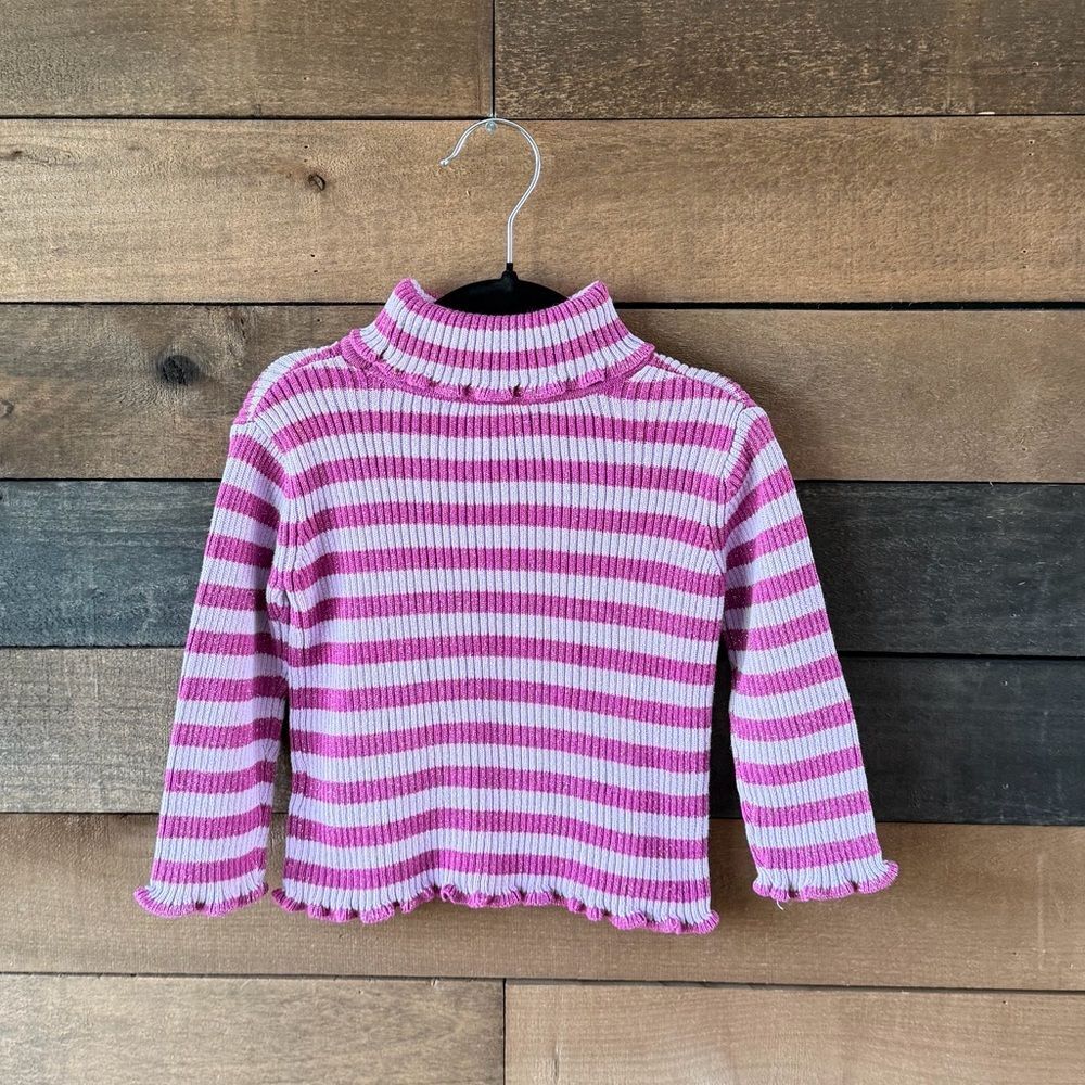 Vintage Pink Lavender Glitter Stripe Ribbed Turtleneck 18M Y2K Baby - Picture 7 of 8